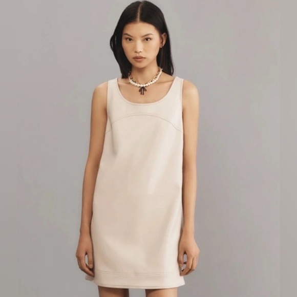 Pilcro Dresses & Skirts - Pilcro by Anthropologie Ivory Shift Faux Leather Mini Dress NWT SZ 2 Beige
